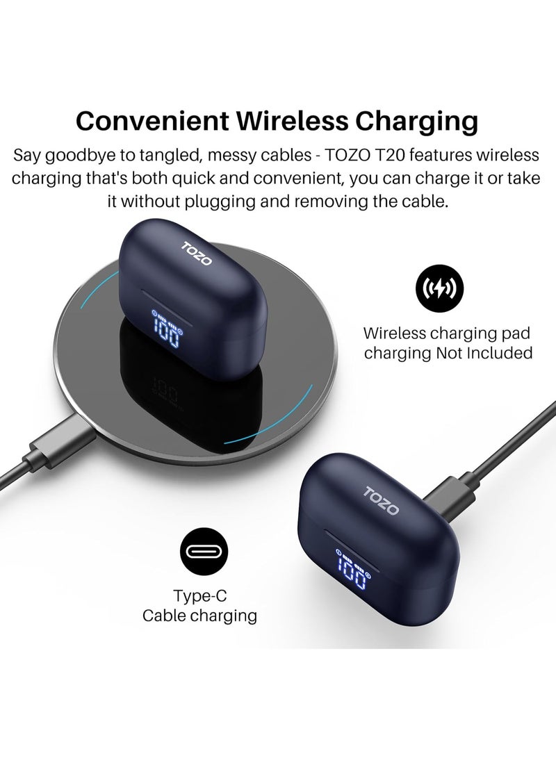 TOZO T20 Wireless Bluetooth Earphones Bluetooth 5.3 Earphones with ENC Call LED Screen ORIGX 2.0 Acoustic EQ Adjustment 48.5H Autonomy Supports Wireless Charging and USB Type C IPX8 Blue - Image 4